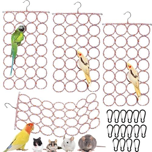 Yopay 4 Pack Parrot Bird Swing Hanging Toys, 71 x 35.5 cm / 28"H x 14"W Rat Climbing Ladder Rope Perch, Net Toy for Cage, Mouse, Parakeets Cockatiels Conures Lovebirds, Multiple Purpose Scarf Hanger - Image 1