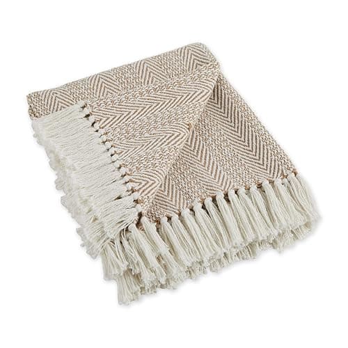 DII Herringbone Striped Collection Cotton Throw Blanket, 50x60, Stone - Image 1