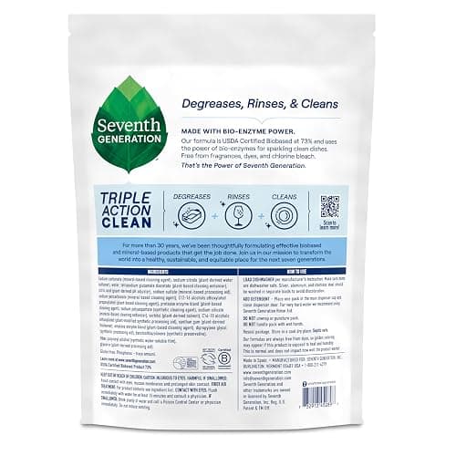 Seventh Generation Triple Action Clean Automatic Dishwasher Detergent Packs with Bio-Enzyme Power, Free & Clear, Fights 48-hour Stuck-on Food, 54 count thumbnail 2