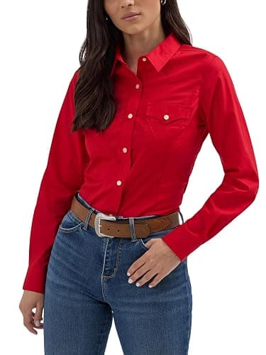Wrangler Women's Retro Long Sleeve Cool Blue Solid Western Shirt - Image 1