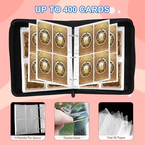 Awedsu Collectible Trading Card Albums,Collectible Trading Card Protective Sleeves,Card Binder 4-Pocket,400 Pockets Card Case Holder for TCG,Sports Card. (Red Blue) thumbnail 6