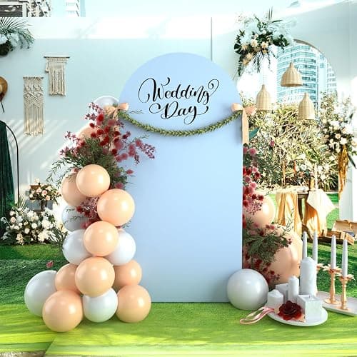 bricia Wedding Arch Backdrop Stand Cover, 6FT Double Sided Stretchy Arch Cover Fitted Wedding Birthday Party Banquet Decoration (Bluemist 72''Lx31.2''W) thumbnail 5
