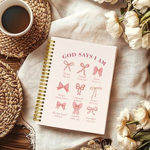 THDSE Bible Journal for Women, Christian Prayer Journal Pink Notebook Gifts for Teen Girls Kids, Bible Study Supplies, Coquette Preppy Bows Cute Church Faith Journaling Hardcover Spiral Notebook 5.5 X 8.3 - Pink thumbnail 2