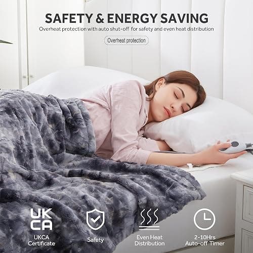 Warmrest Electric Blanket Heated Throw Blanket Soft 𝐅𝐚𝐮𝐱 𝐅𝐮𝐫, 𝟏𝟑𝟎𝐱𝟏𝟔𝟎 𝐜𝐦 - 6 Heat Levels Fast Heating, 1 to 10 Hours Auto-Off Detachable Controller Machine Washable Grey thumbnail 4