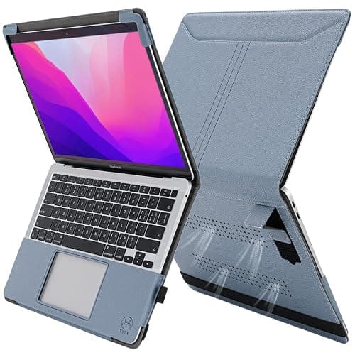 TYTX Compatible MacBook Pro Case 13 Inch, PU Leather Laptop Cover for 2016-2024 Model M2 A2338 M1 A2251 A2289 A2159 A1989 A1708 A1706, with Vents and Stand Function, GrayBlue - Image 1