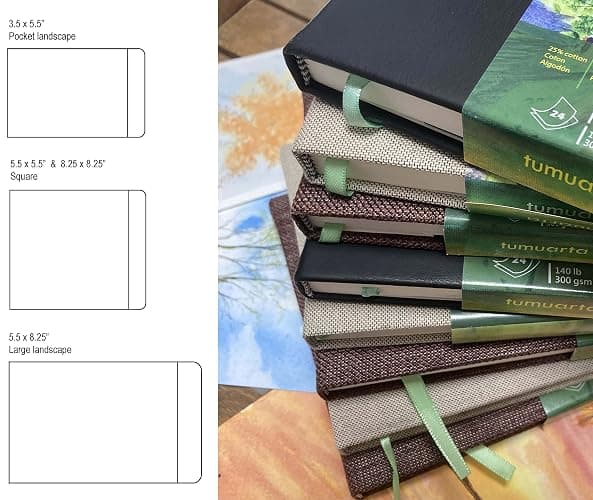 tumuarta Square Watercolor Journal, 8.25x8.25”, 140 LB, 300 GSM, 25% Cotton, Cold Press, 24 Sheets, 48 Pages, Watercolor Paper Sketchbooks for Use As Travel Mixed Media Pads Plein Air Set thumbnail 5