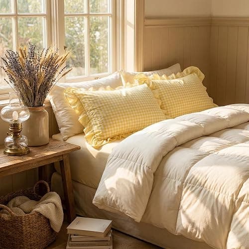 MODASER Yellow Gingham Pillow Cases Set of 2 - Ruffled Farmhouse Shams Covers, Soft Cute Aesthetic Room Decor (Standard) thumbnail 4