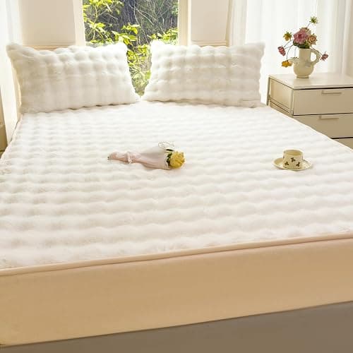 H&D Bedding Queen Sheet Set – 3 Piece Bed Sheets for Queen Size Bed, Luxury Soft and Breathable Faux Fur, Includes 1 Comfy Bubble Sheet, and 2 Pillowcases (Ivory, 3-Piece Set) thumbnail 2