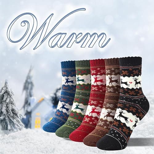 ICEIVY Socks Women, Soft Knit Wool Winter Thick Warm Cabin Fuzzy Crew Women Socks 5 Pack thumbnail 6