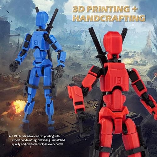 Nemoro Pre-Assemly 3D Printed 5.54'' Stick Tian 13 Action Figure, Multi-Jointed Robo13, Articulated T13 Desktop Decoration,12 in 1 Accessories, Best Birthday Festival Gift (Red Gold) thumbnail 5