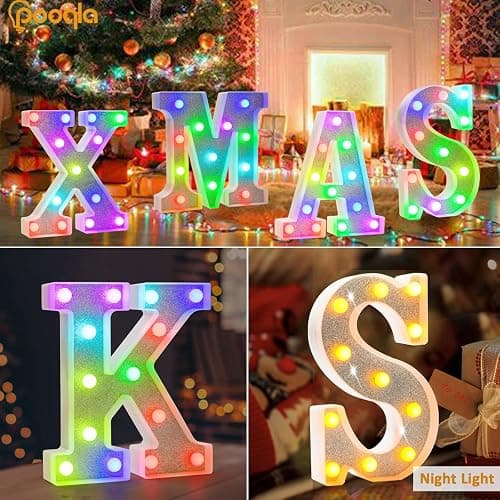 Pooqla Colorful Light Up Letters, Led Marquee Letter Light Sign Battery Powered, 18 Colors Lamp with Remote for Birthday Party Wedding Home Christmas Decoration, Glitter Silver Letter I - Letter I thumbnail 6