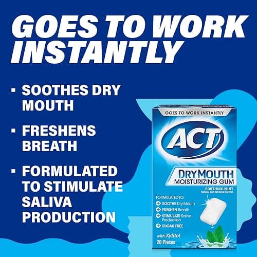 ACT Dry Mouth Moisturizing Gum, 20 Pieces, With Xylitol, Sugar Free Soothing Mint (Pack of 3) thumbnail 5