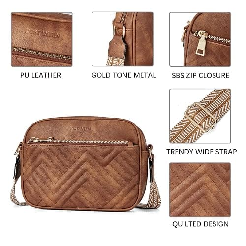 BOSTANTEN Quilted Crossbody Bags for Women Vegan Leather Purses Small Shoulder Handbags with Wide Strap thumbnail 3