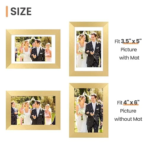 upsimples 4x6 Picture Frame, Display Pictures 3.5x5 with Mat or 4 x 6 Without, Wall Hanging Photo Frames, Gold, 1 Pack thumbnail 3