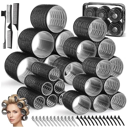 Obeoby 4 Sizes Hair Rollers for Women, Hair Curlers with Clips Comb Curlers for Long Short Curly Hair and Bangs (25, 36, 48, 60mm), Black - Image 1