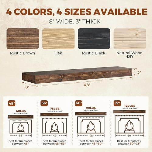 ABSWHLM 48x8x3 Fireplace Mantel - Handcrafted Hollow Rustic Solid Wood Wall Mounted Floating Shelf with Invisible Heavy Duty Wood Bracket (Weathered Brown) thumbnail 2
