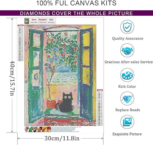 Dorwendis Diamond Art Kits for Adults, Black Cat DIY Diamond Painting Kits, 5D Cat Diamond Art Kits for Beginner,Round Full Drill Diamonds for Wall Home Decor Arts Craft 11.8x15.7inch thumbnail 4