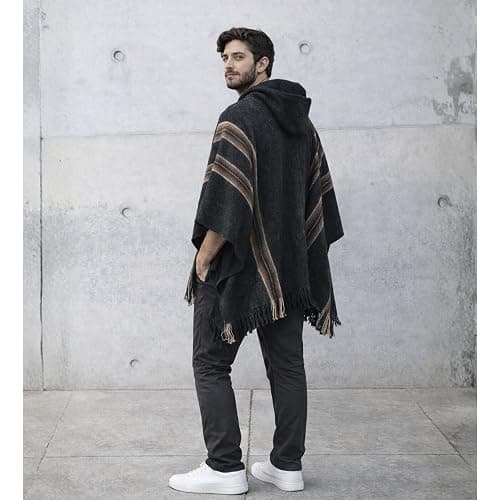 Gamboa Alpaca Wool Poncho for Mens Pancho with Hood Cowboy and Western Style Adult Ponchos thumbnail 2