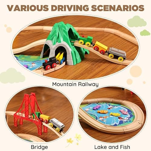 SainSmart Jr. 112-Piece Wooden Train Set for Toddler – Double-Sided Train Tracks, Compatible with Brio, Thomas, Melissa & Doug – Perfect Wood Toy for Boys and Girls thumbnail 5