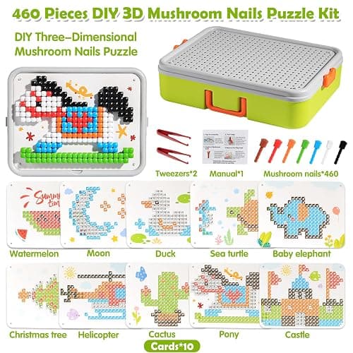Puzzle for Kids 3-5: 3D Mushroom Nail Puzzle 460 Pieces Building Peg Kit | STEM Toys, DIY Creative Brain Teaser Puzzle, Birthday Gifts for Boys Girls, For 3 4 5 6 7 8 Year Old thumbnail 7