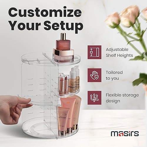 Masirs 360 Rotating Makeup Organizer Countertop - Adjustable Shelf Height - The Perfect Round Spinning Cosmetic Organizer for Bedroom Dresser or Vanity Countertop Storage (Clear) thumbnail 5
