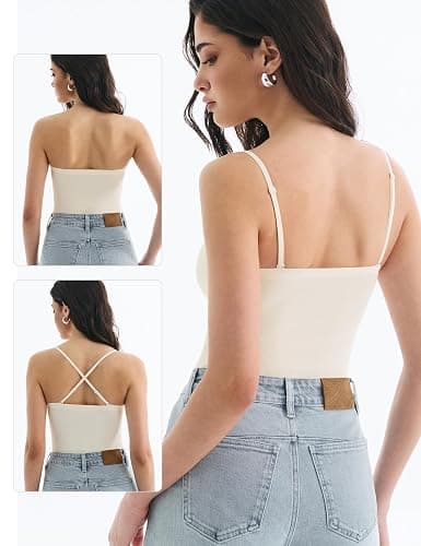 Lehoba Built in Bra Tank Tops for Women, Double Lined Padded Cami Scoop Neck Spaghetti Straps Basic Summer Top 2026 thumbnail 5