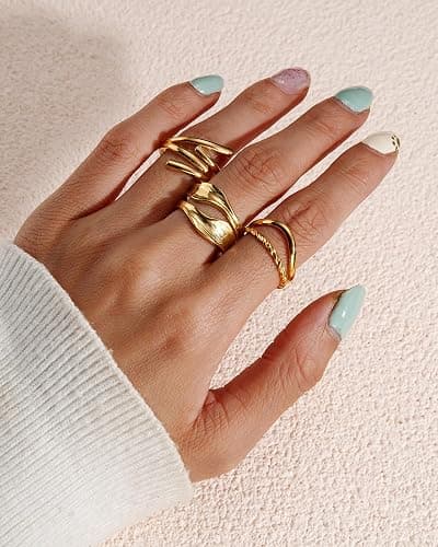 BETTY&SARAH 9PCS Gold Rings for Women Non Tarnish, 18K Gold Plated Chunky Adjustable Stackable Rings, Open Stacking Knuckle Ring Set Gifts thumbnail 4