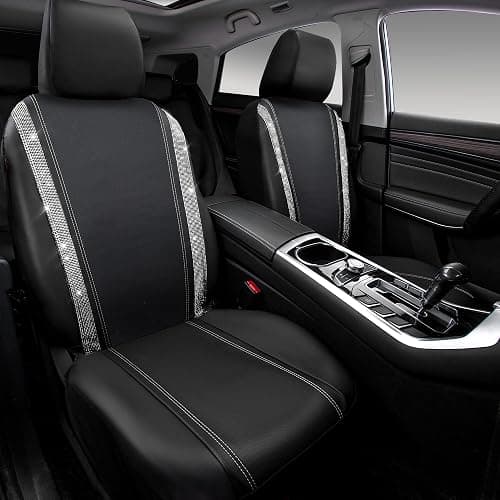 CAR PASS Leather Bling Diamond Car Seat Cover 2 Front Interior Sets, Waterproof Universal Shining Glitter Crystal Sparkle Fit for 95% Automotive Truck SUV Cute Women Girl, Black Silver Rhinestone thumbnail 7