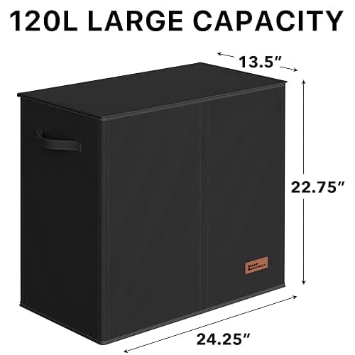 Simple Houseware Double Laundry Hamper with Lid and Removable Bags, Black thumbnail 3