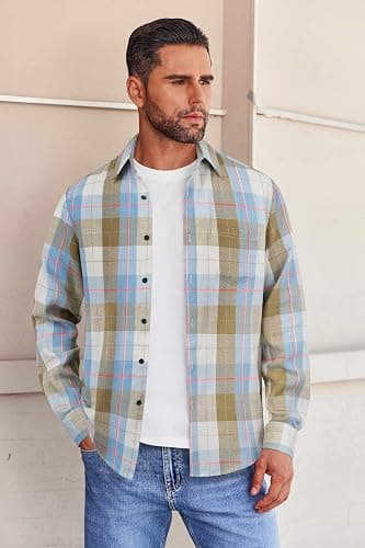 COOFANDY Mens Flannel Shirts Long Sleeve Button Down Shirt with Pocket Casual Shirts Work Shirts for Men thumbnail 2