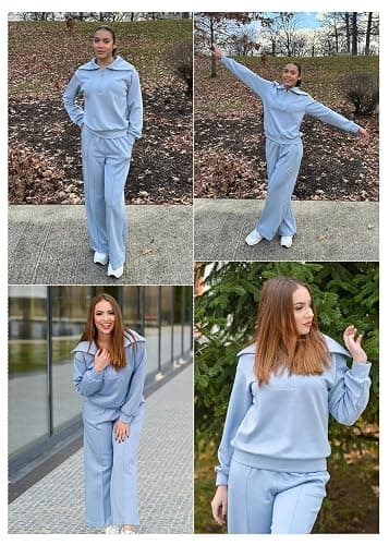 Aleumdr Two Piece Outfits Half Zip Sweatshirt Sweatsuit Lounge Sets for Women Matching Set Wide Leg Sweatpant Tracksuit thumbnail 5