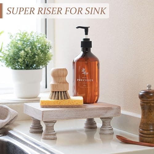 EOSAHR Farmhouse Riser for Room Decor : Decorative Pedestal Stand For Display Your Home Decorations and Uniquely Soap Stand - Rustic Bathroom Counter Tray and Kitchen Decor (Natural Wood) thumbnail 5