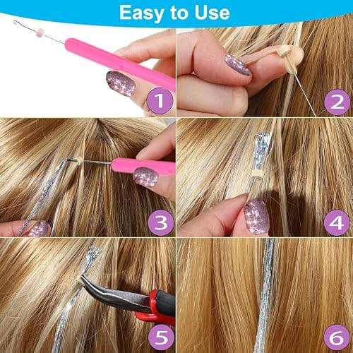 Hair Tinsel, 20 Colors Hair Tinsel Kit, 8000 Strands Tinsel Hair Extensions | 48 Inch Glitter Tinsel Hair with Tools, Heat Resistant Sparkling Fairy Hair Accessories for Girls & Women thumbnail 5