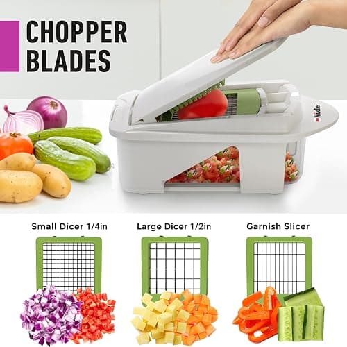 Mueller Pro-Series All-in-One, 12 Blade Mandoline Slicer for Kitchen, Food Chopper, Vegetable Slicer and Spiralizer, Cutter, Dicer, Grater, Kitchen Gadgets Sets with Container, White Sand/Pastel Green thumbnail 3