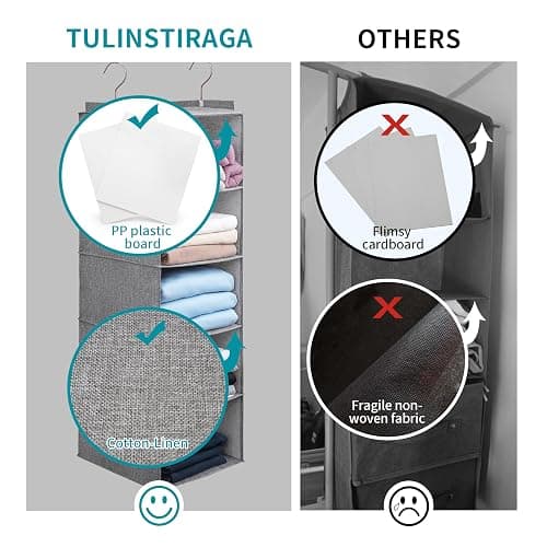 tulinstiraga Large Hanging Sweater Organizer for Closet,Collapsible 6-Shelf Hanging Closet Shelves with Drawers, Washable (Beige -6 Shelf-1 d) thumbnail 5