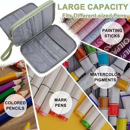 VASCHY Trousse Crayon de Couleur, Grande Trousse 192 Slots en Velours Côtelé Portable Multi-Poches Feutres Stylos Aquarelle avec Anse Amovible pour Homme Femme Fille Artiste Vert Clair thumbnail 7
