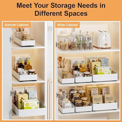 Delamu 3 Pack Pull Out Cabinet Organizer, 15.7"Deep Pull Out Drawers for Cabinets, Slide Out Drawers for Kitchen Cabinets, Bathroom Cabinet Organizer, Pantry (White) thumbnail 3