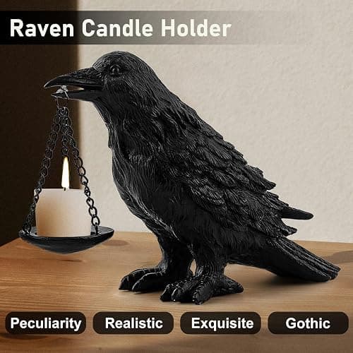 Gothic Home Decor Fake Crow Light Holder Halloween Decorations Indoor Raven Lamp Tealight Candle Holder Resin Statue Black thumbnail 5