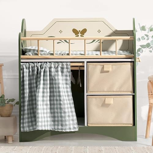 ROBUD Baby Doll Bed,Doll Bed with Storage and Bedding, Sturdy Baby Doll Cribs for Girls,Nice Gift of Doll Beds for 18 Inch Dolls to Children, Green thumbnail 9