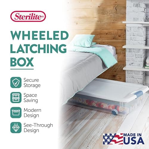 Sterilite 4-Pack 56 Quart Wheeled Latching Box, Underbed Clear Plastic Storage Organizer - Under Bed Rolling Container Bin with Lid and Wheels for Home or Dorm Bedrooms and Closets thumbnail 4