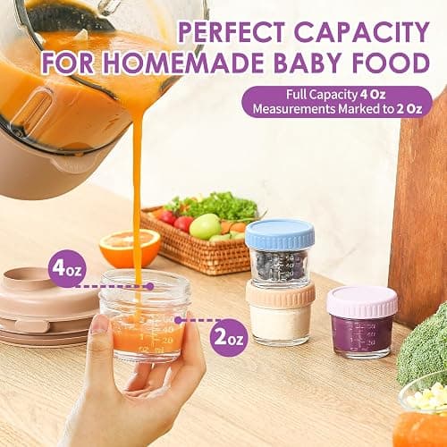 DRKIO 12 Pack Glass Baby Food Storage Containers - 4 Oz Baby Food Jars with Lids Baby Food Maker Microwave Dishwasher Freezer Safe 100% Leak Proof BPA Free Reusable thumbnail 4