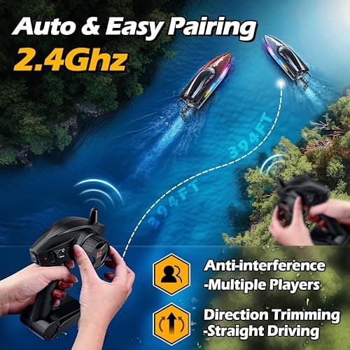 RC Boat 30KMH with 7Light Modes,Remote Control Electric Fast Speed Boat for Adults Kids 8-12 Lake Pool Water Play,Self-righting,Demo,Water Cooling,Full Waterproof,20 Mins,Low Battery Alert,2.4Ghz,Red - Red thumbnail 5