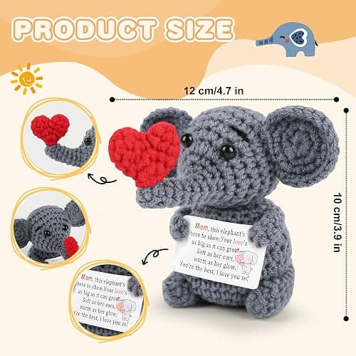 Kovtesiu Positive Crochet Elephant Inspirational Christmas Birthday Gifts for Women Men Emotional Support Stocking Stuffers White Elephant Gifts Cute Decor for Mom Dad Daughter Sister Friend (Common) thumbnail 2