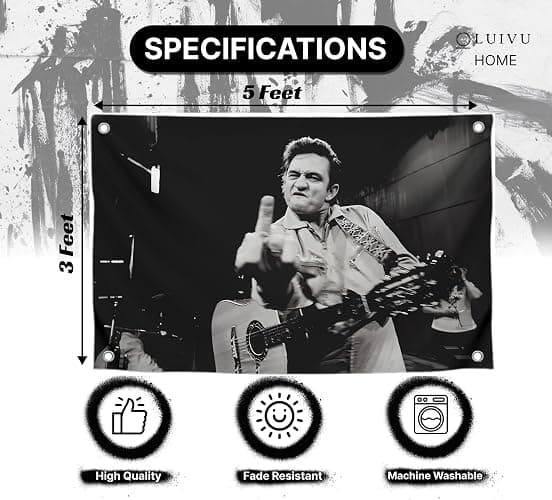 LUIVU 3x5 Feet Cash The Man in Black Flag with Four Brass Grommets - America Country Singer Banner for Outdoor or Indoor - Wall Tapestry Poster Signs Decorations for Bedroom or College thumbnail 2
