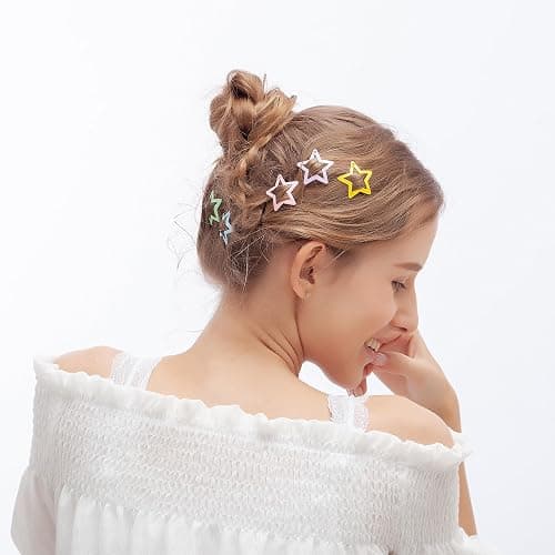 ECADY 100-Piece Metal Snap Hair Clips for Girls, Toddlers, and Kids - Perfect for Fine Hair, Thick Hair, and More - Featuring Fun Star Designs - Stars thumbnail 3