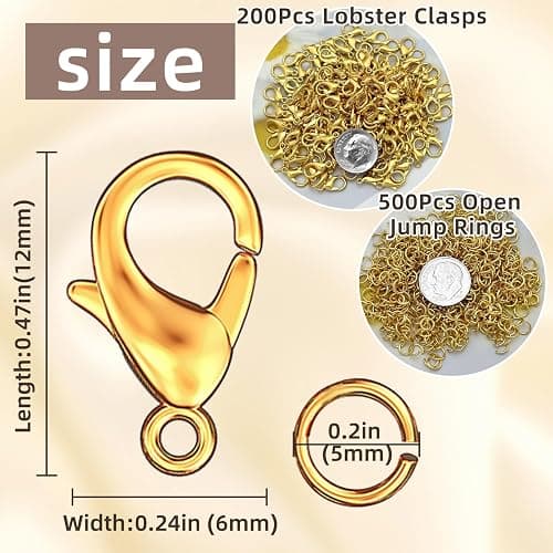 MKCYD 700Pcs Lobster Claw Clasps and Open Jump Rings Set, 14K Gold and Silver Necklace Clasps and Closures Lobster Parrot Trigger Clasp for Jewelry Making thumbnail 3