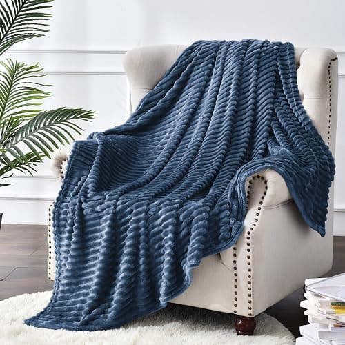 BEDELITE Fleece Throw Blanket for Couch – 3D Ribbed Jacquard Soft and Warm Decorative Fuzzy Blanket – Cozy, Fluffy, Plush Lightweight Navy Blue Throw Blankets for Bed, Sofa, 50x60 inches - Navy - Throw(50"x60") thumbnail 9