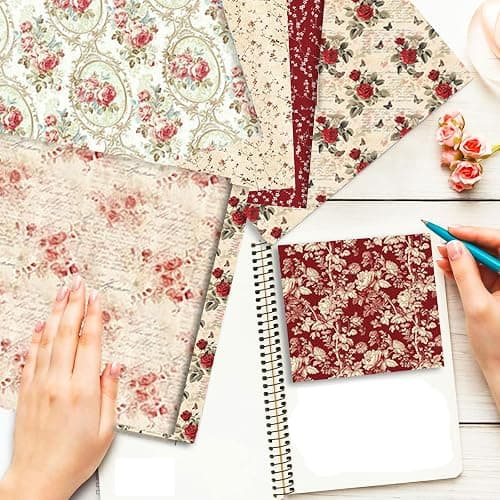 Vintage Red Scrapbook Paper, 12x12 Paper Pad, 24 Sheets/ 12 Designs Flower Garden Pattern Paper Vintage Rose Scrapbook Specialty Paper Double Sided Floral Decorative Craft Paper thumbnail 2