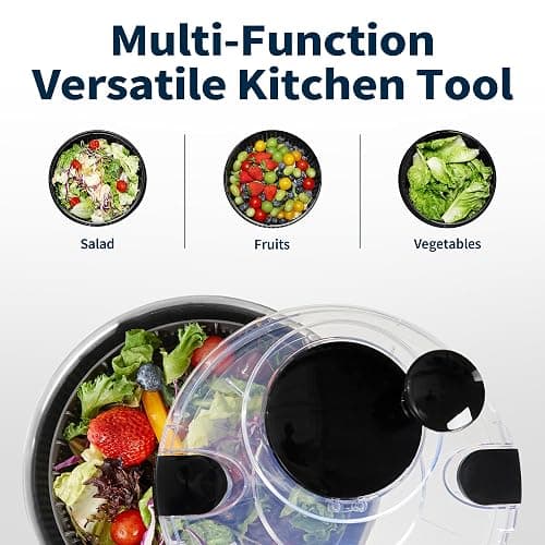 SveBake Stainless Steel Salad Spinner, 4.8 Qt Vegetable Washer, BPA-Free Lettuce Dryer with Crank Design, Dishwasher Safe, Non-Slip Base - Transparent Lid thumbnail 8