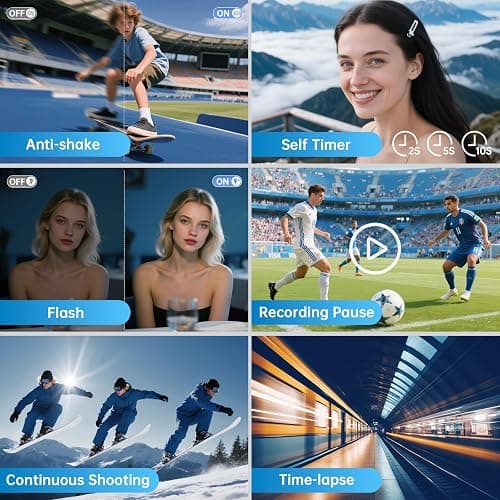 4K Digital Camera for Photography with WiFi 64MP Auto-Focus Vlogging Camera for YouTube Video 3'' 180° Flip Screen 4K Cameras 16X Zoom Anti-Shake Compact Point and Shoot Cameras with SD Card thumbnail 7